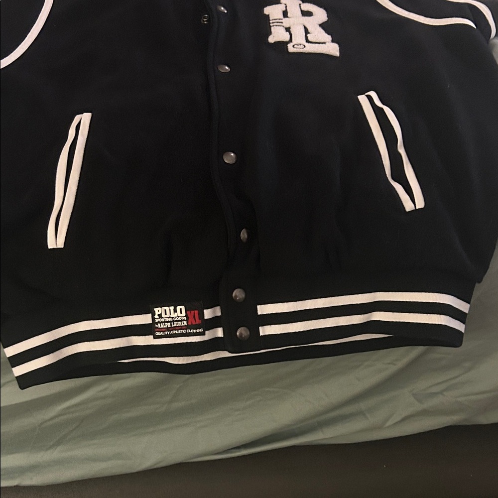 Polo by Ralph Lauren Black and Gray Varsity Jacket - Picture 2 of 4